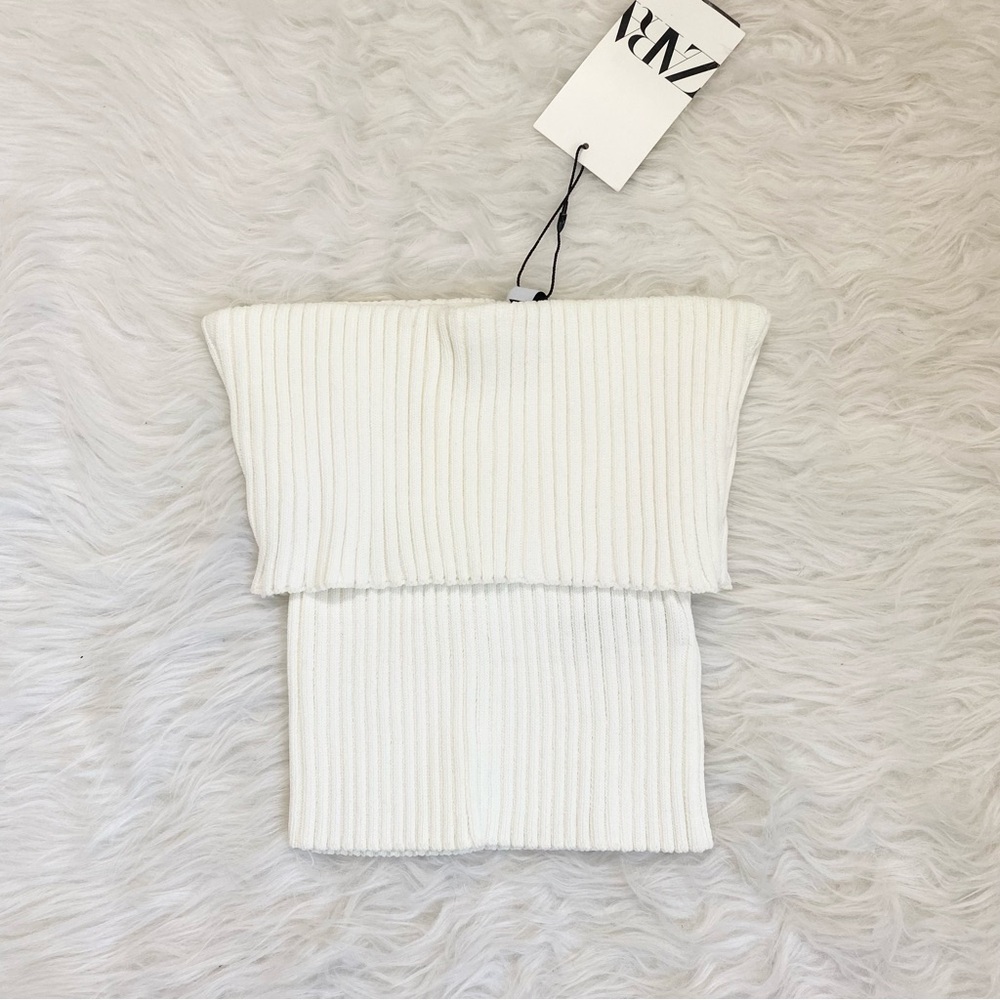 ZARA White Ribbed Tube Top - Picture 3 of 4